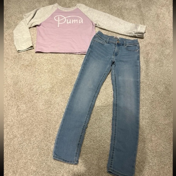Puma Crop sweatshirt and light denim Jordache jeans size 10 - Picture 1 of 6